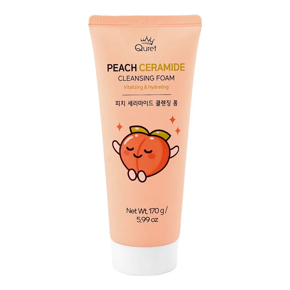 Quret Peach Ceramide Cleansing Foam, Glycerin, Lauric Acid, For Hydrated Skin, 170g