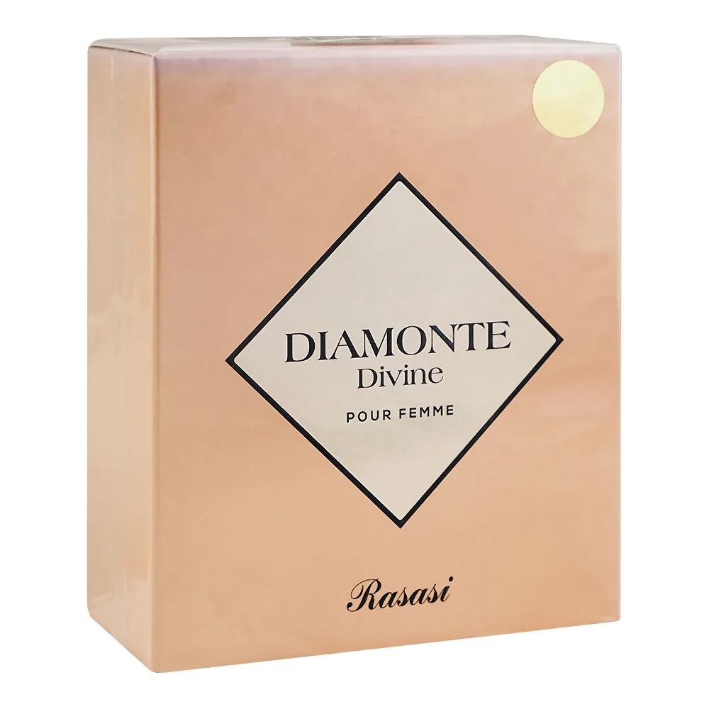Side view of rasasi diamonte divine pour femme, eau de parfum, for women, 100ml