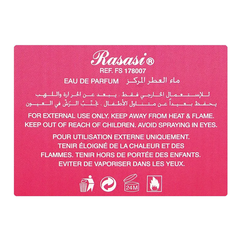 Side view of rasasi hawas pink for her, eau de parfum, for women 100ml
