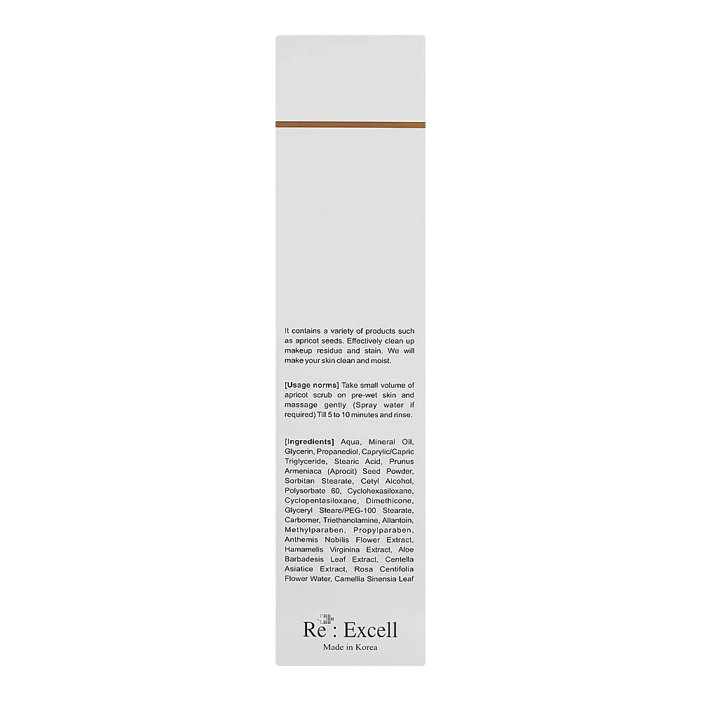 Side view of re : excell face bath & body apricot scrub, 200ml
