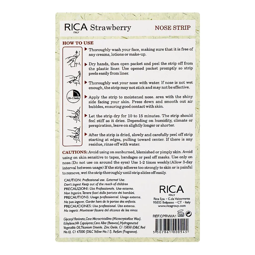Side view of rica strawberry nose strip, for dry skin, 8-pack