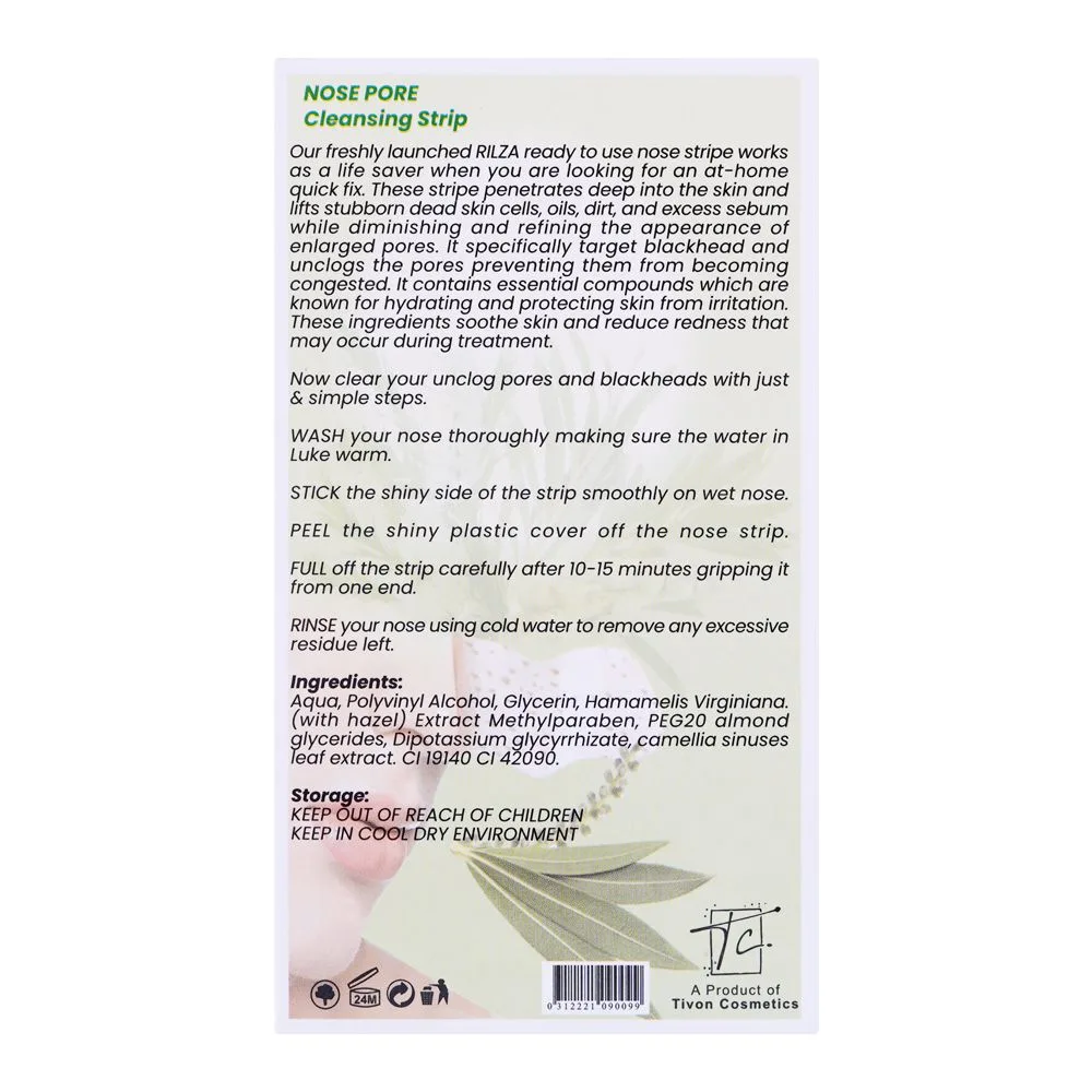 Side view of rilza nose pore green tea cleansing strip, 6-pack