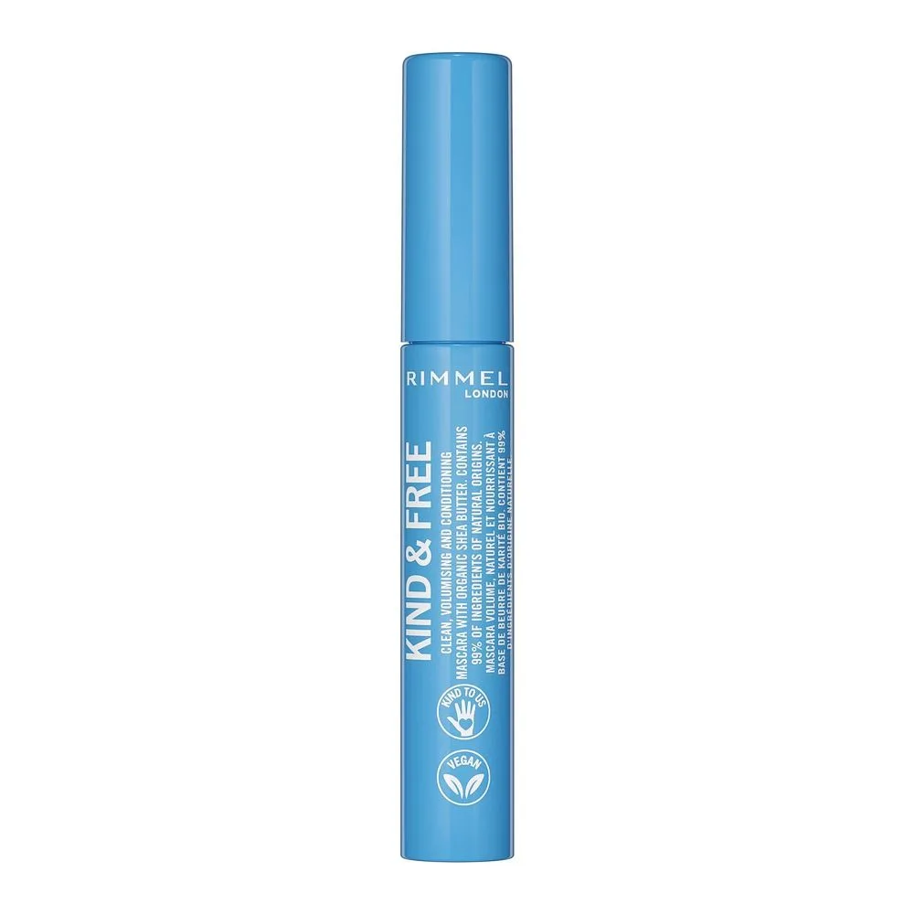 Side view of rimmel kind & free clean, volumising and conditioning mascara, 001, black