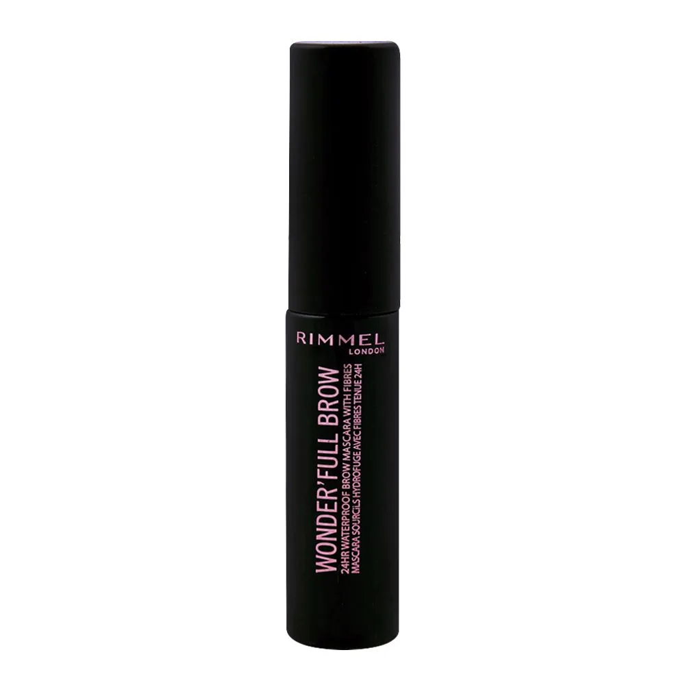 Side view of rimmel wonder'full brow 24hr waterproof brow mascara, 003 dark