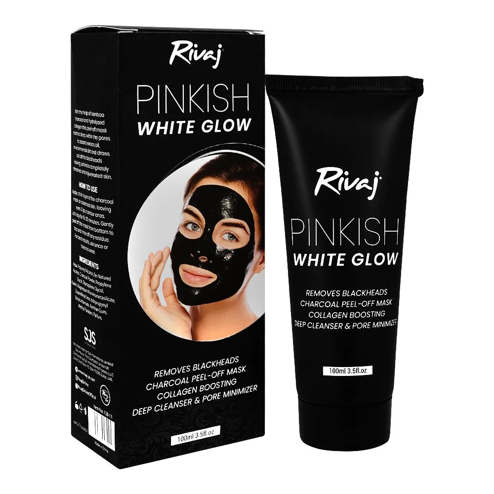 Rivaj Pinkish White Glow, Remove Blackheads, Charcoal Peel Off Mask, Collagen Boosting, 100ml