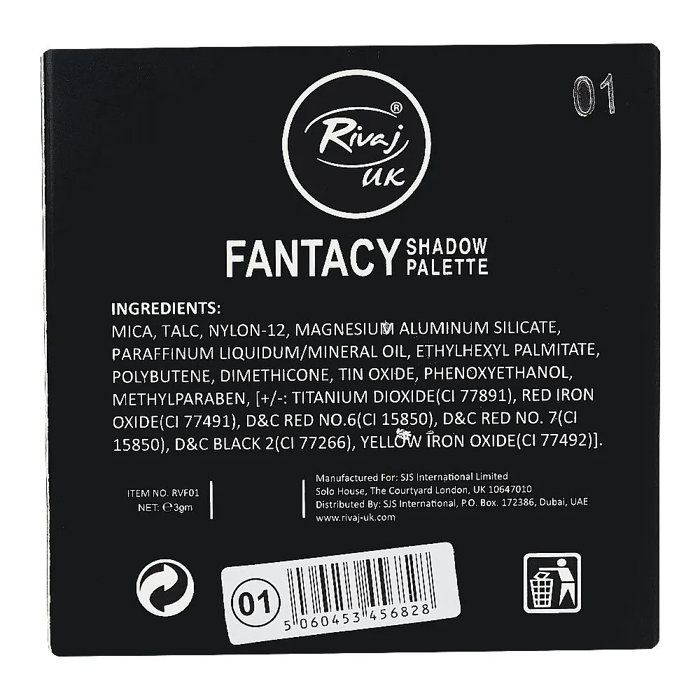 Rivaj UK 9 In 1 Fantasy Eyeshadow Palette, Highly pigmented, Velvety texture, 01 shades and color detail