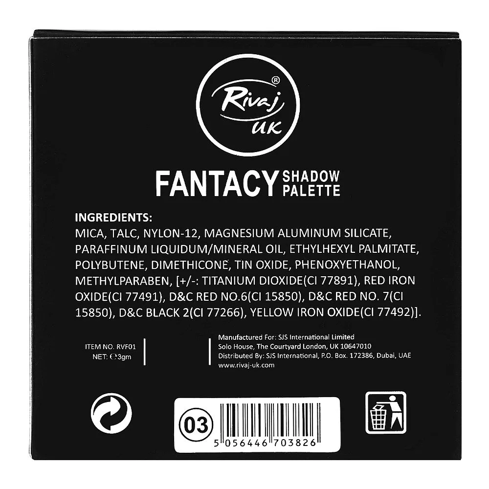 Rivaj UK 9 In 1 Fantasy Eyeshadow Palette, Highly pigmented, Velvety texture, 03 shades and color detail