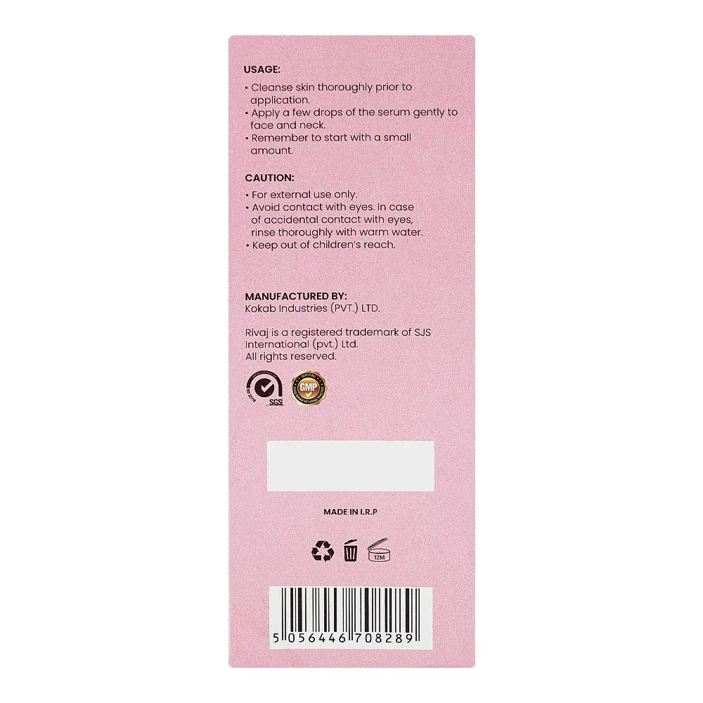 Side view of rivaj uk aha bha exfoliating face serum, glycerin, salicylic acid, for radiant skin, 30ml