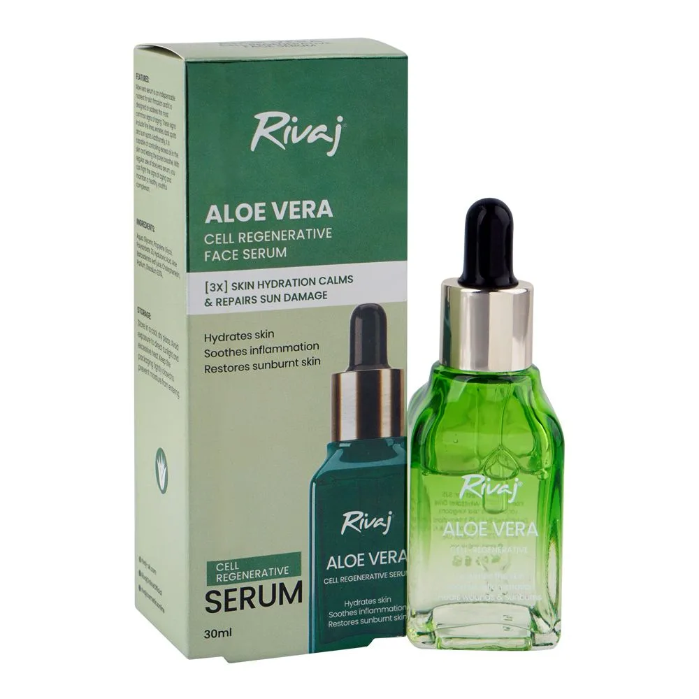 Rivaj UK Aloe Vera Cell-Regenerative Face Serum, Hyaluronic Acid, Glycerin, For Dark Spots & Wrinkles, 30ml