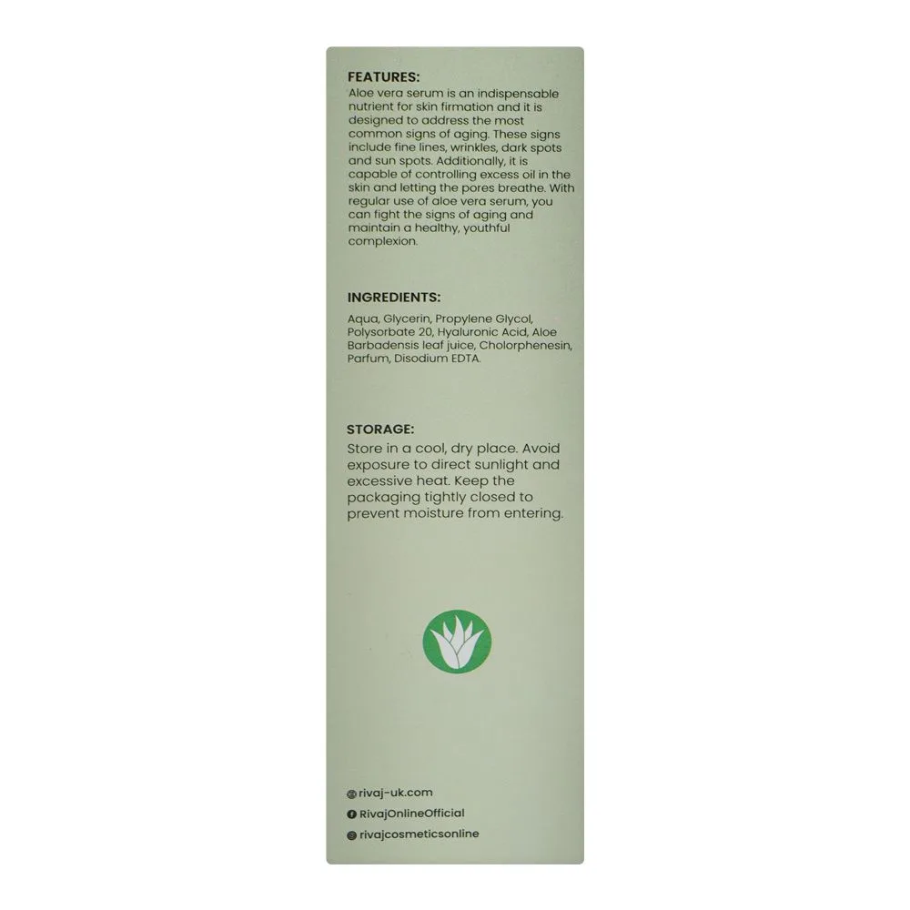 Comfortable casual rivaj uk aloe vera cell-regenerative face serum, hyaluronic acid, glycerin, for dark spots & wrinkles, 30ml