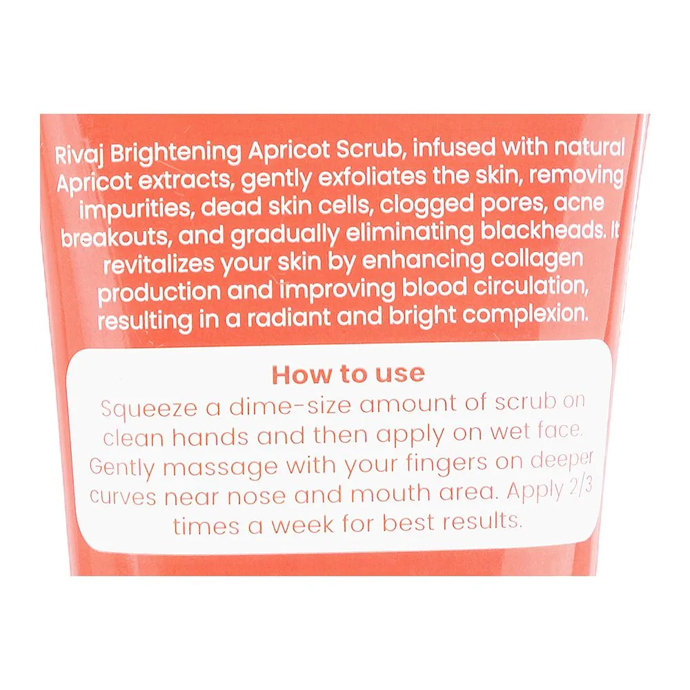 Comfortable casual rivaj uk apricot brightening scrub, glycerin, niacinamide, for all types of skin, 200ml