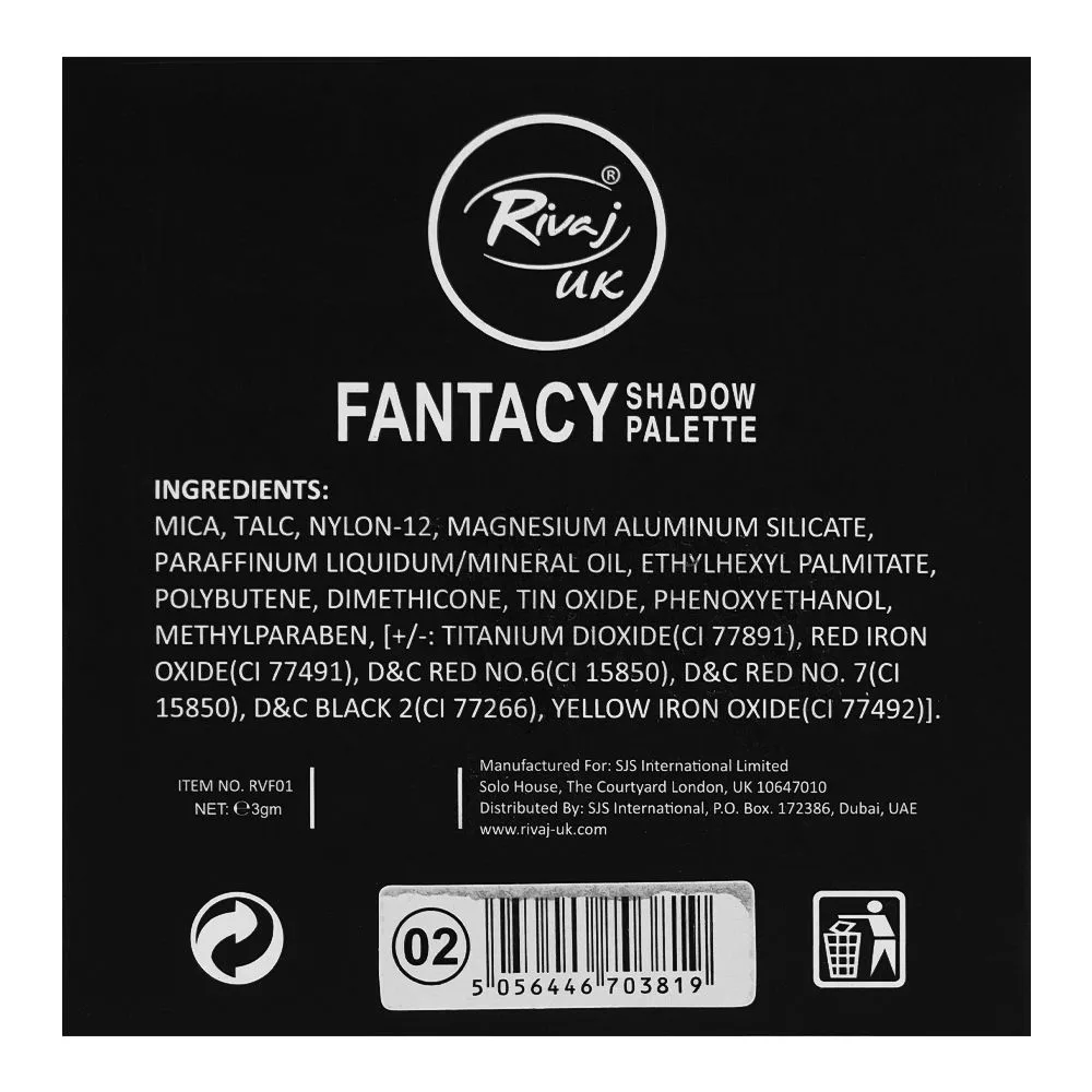 Rivaj UK Fantasy Eyeshadow Palette, 9 Shades, 02 shades and color detail