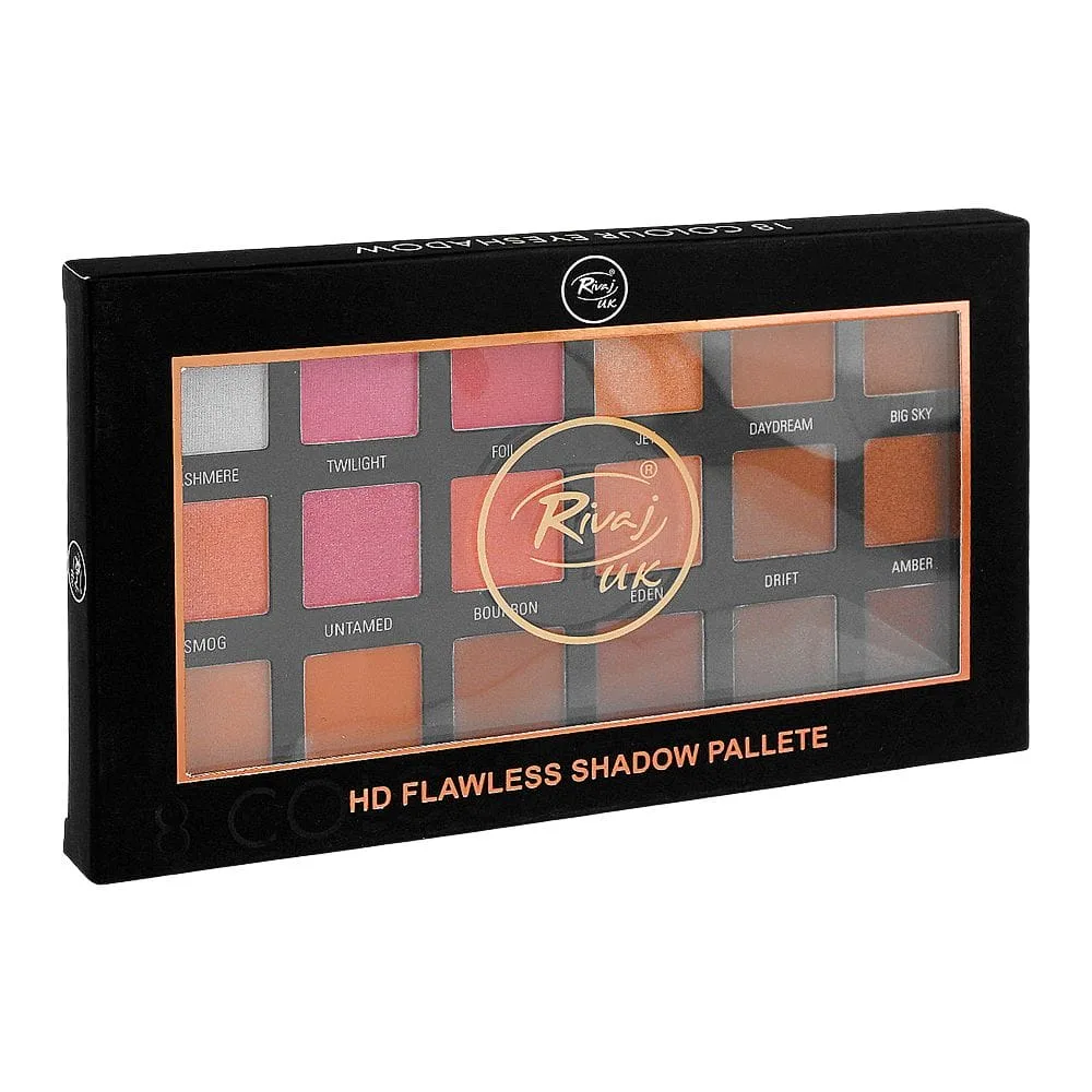 Rivaj UK HD Flawl Eyeshadow Palette, 18 Shades, No. 03 close up view