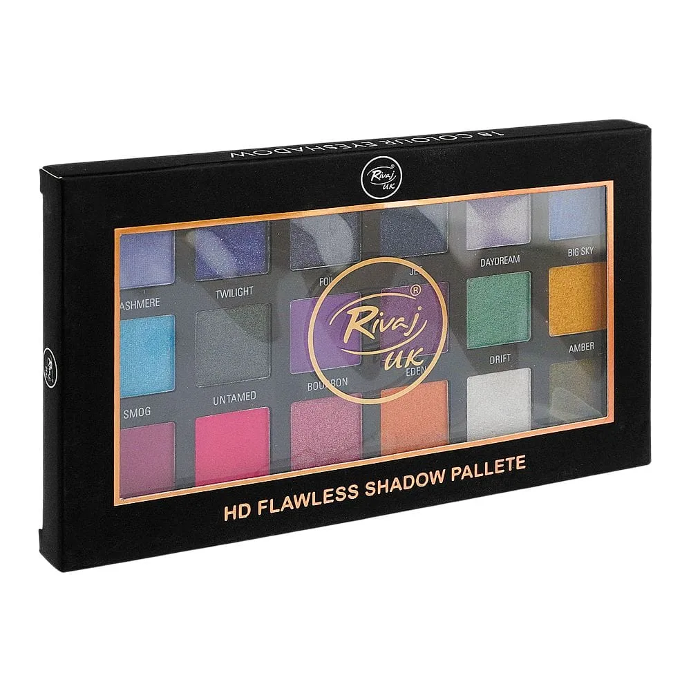 Rivaj UK HD Flawl Eyeshadow Palette, 18 Shades, No. 04 close up view