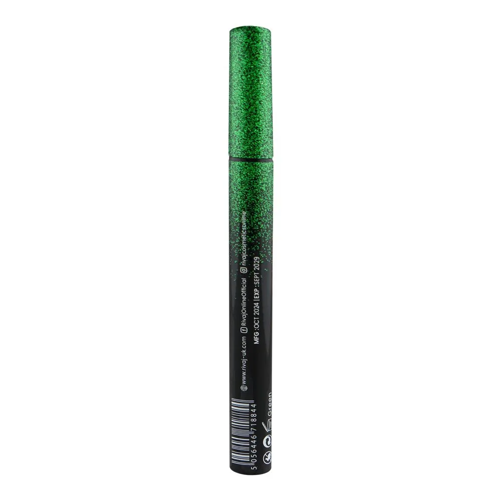 Side view of rivaj uk made to last metallic eyeliner, green
