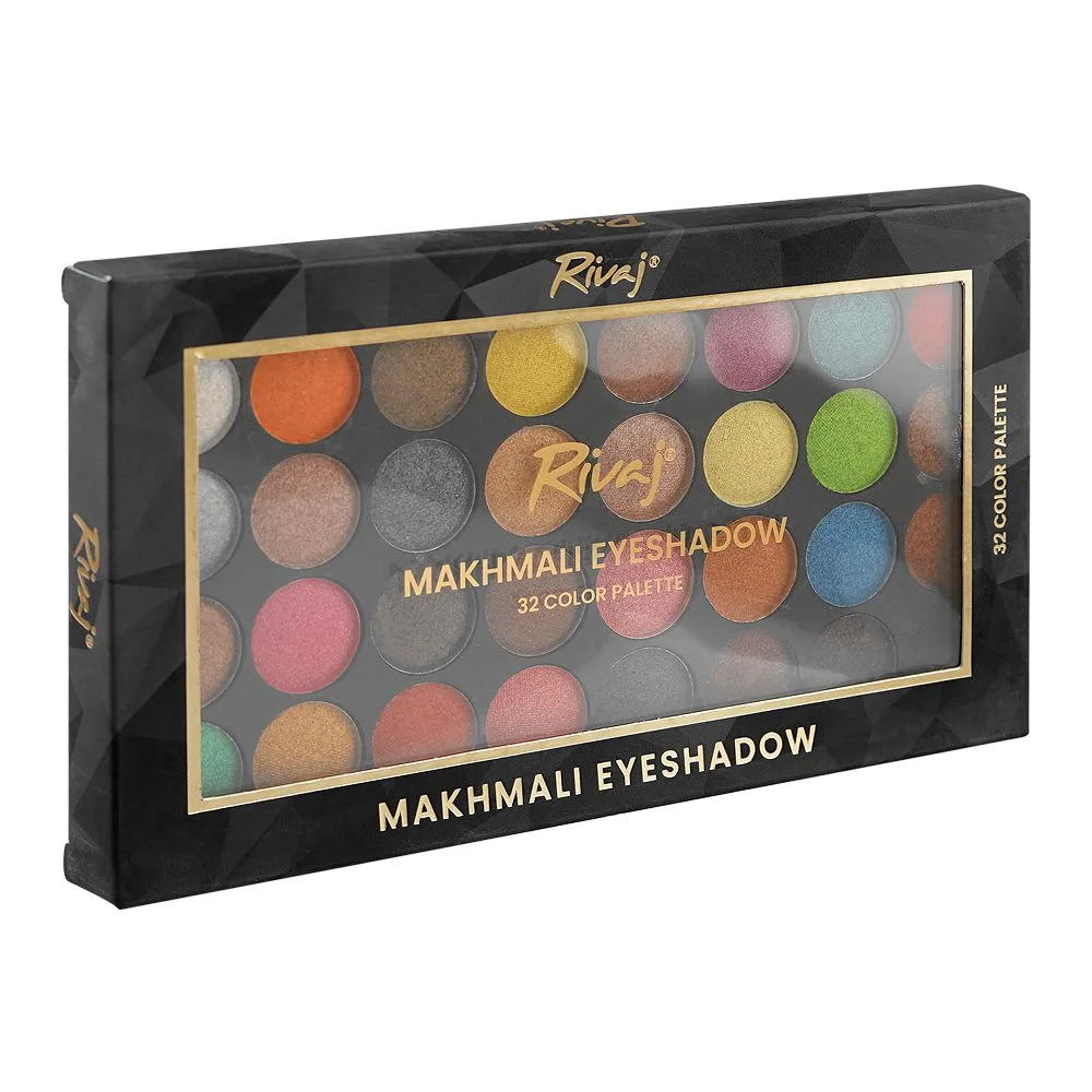 Rivaj UK Makhmali Eyeshadow Palette, 32 Shades, No. 01 close up view