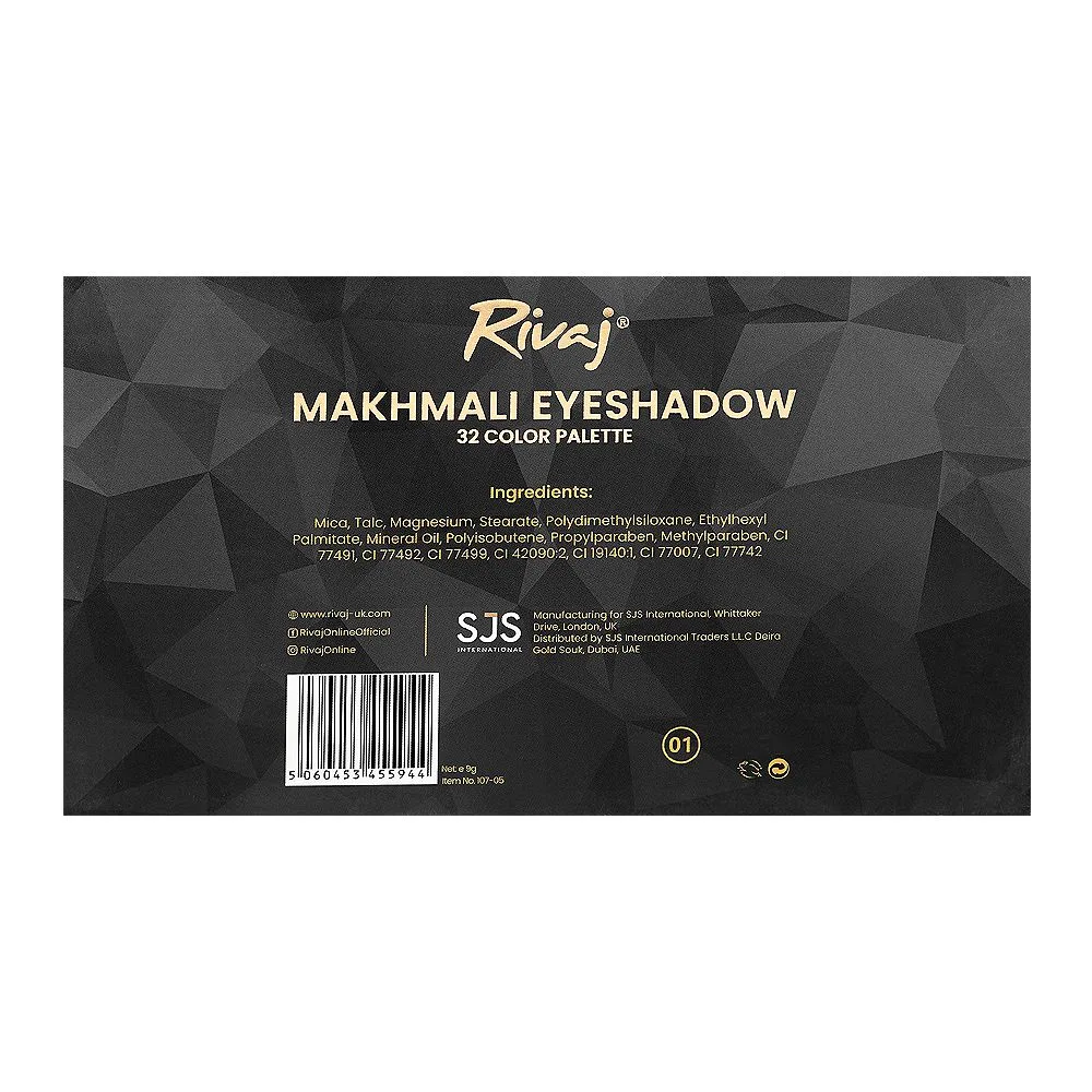 Rivaj UK Makhmali Eyeshadow Palette, 32 Shades, No. 01 shades and color detail