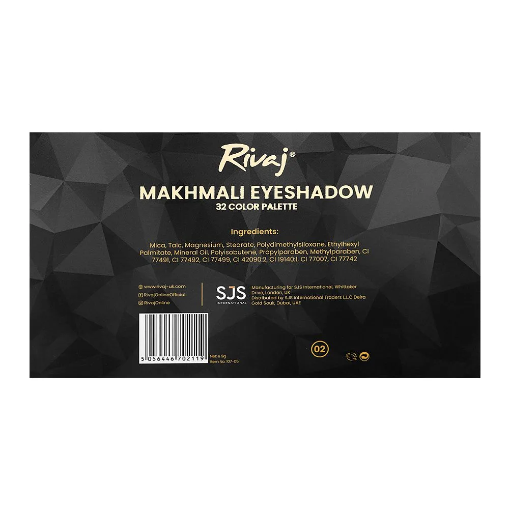 Rivaj UK Makhmali Eyeshadow Palette, 32 Shades, No. 02 shades and color detail