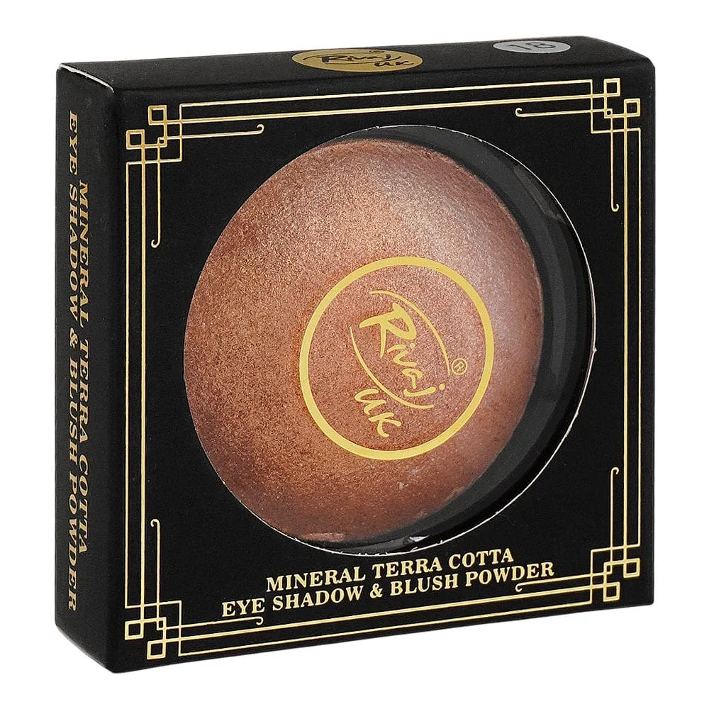 Side view of rivaj uk mineral terracotta eyeshadow & blush powder, no. 18