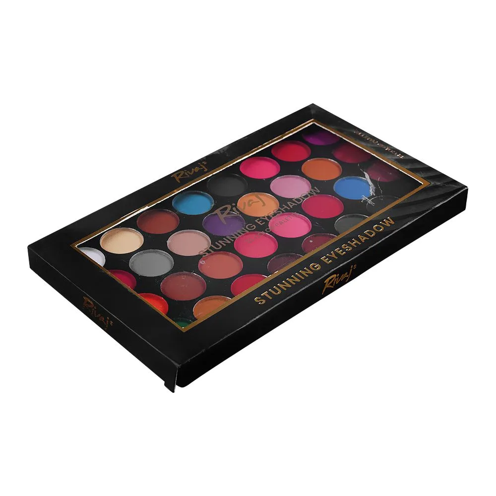 Side view of rivaj uk stunning shadow palette 01, 32-pack