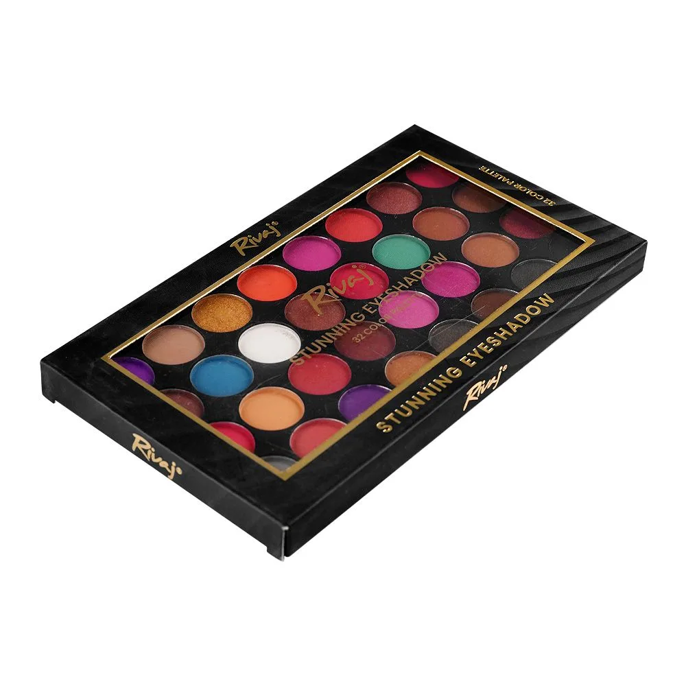 Side view of rivaj uk stunning shadow palette 02, 32-pack