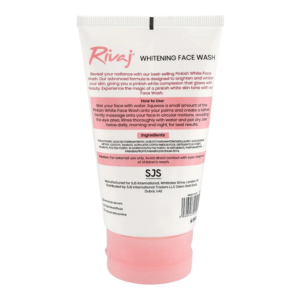 Side view of rivaj whitening pinkish white face wash, for all skin types, 100ml