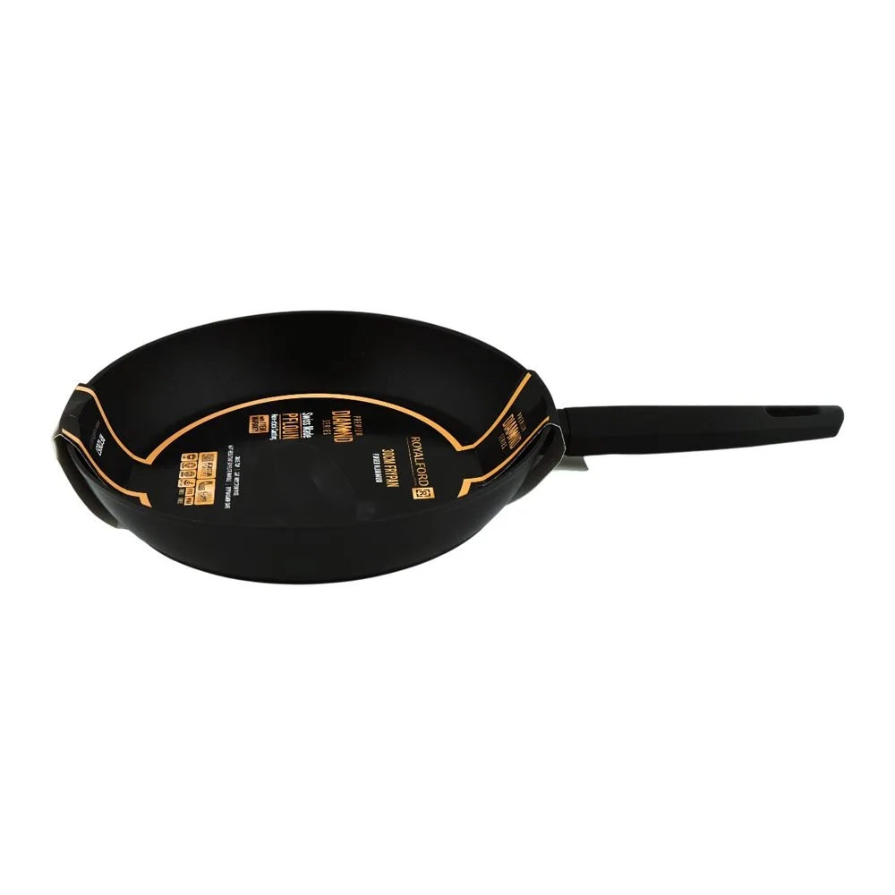 Side view of royalford diamond forged frypan 30cm, black, rf12657