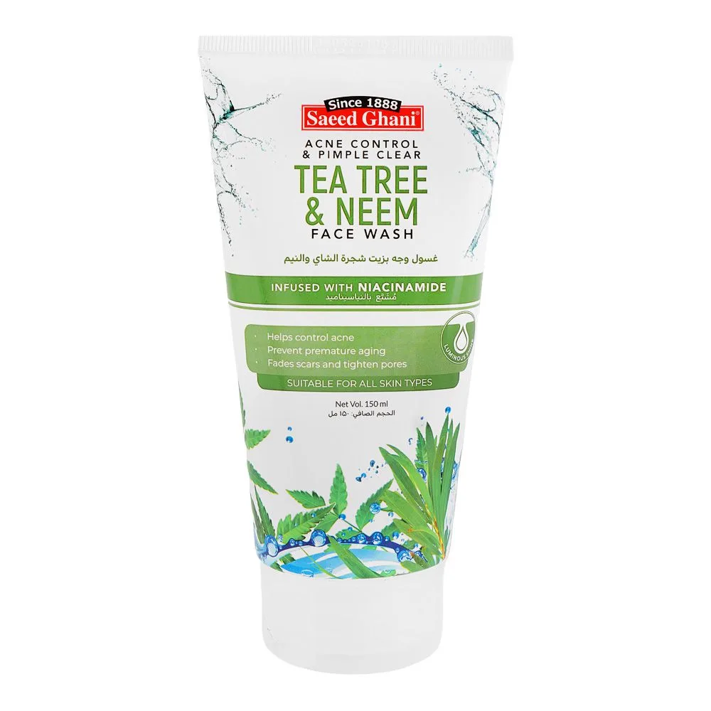 Saeed Ghani Acne Control & Pimple Clear Tea Tree & Neem Face Wash, Vitamin E, Niacinamide, For All Types Of Skin, 150ml