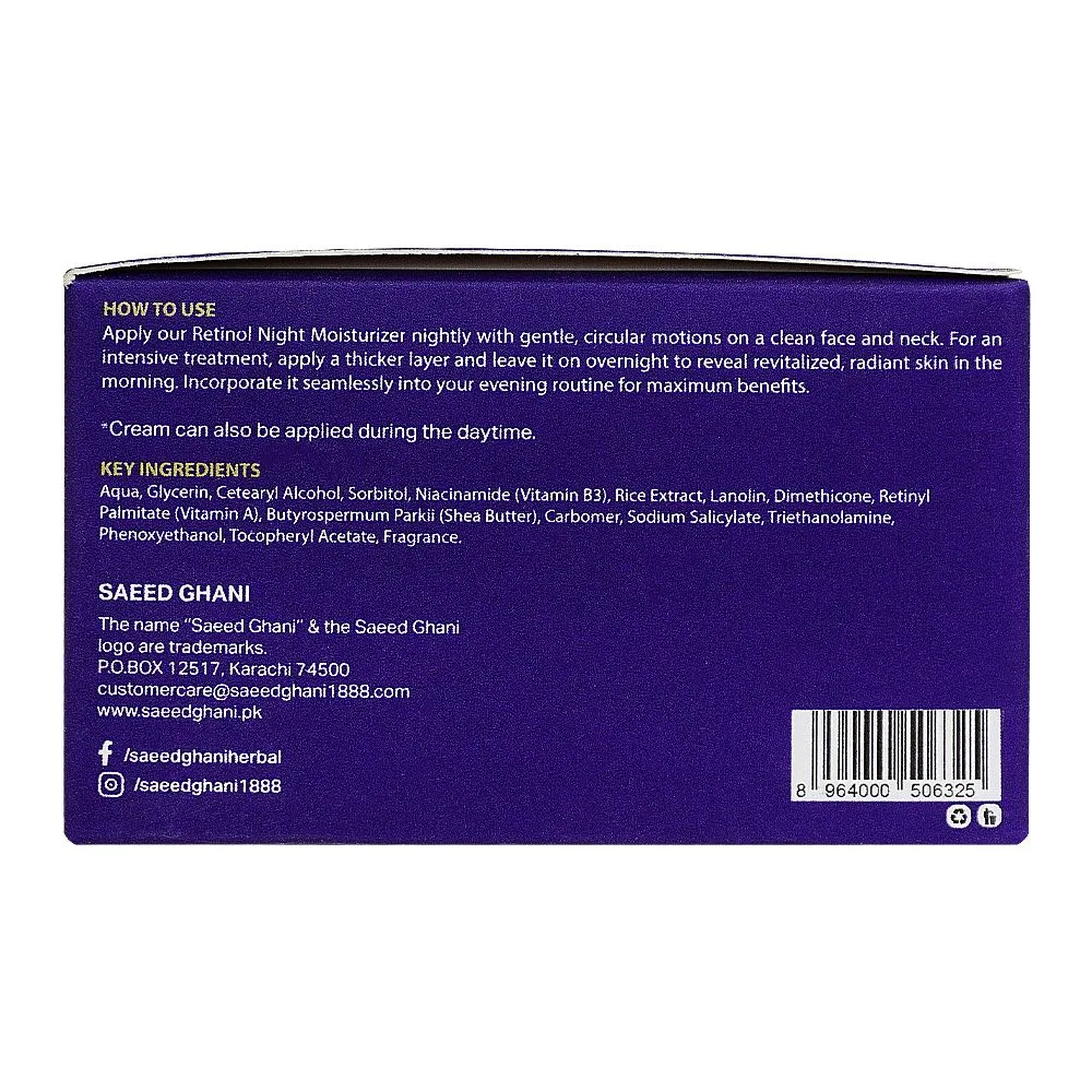 Side view of saeed ghani anti-aging retinol night cream, 40g