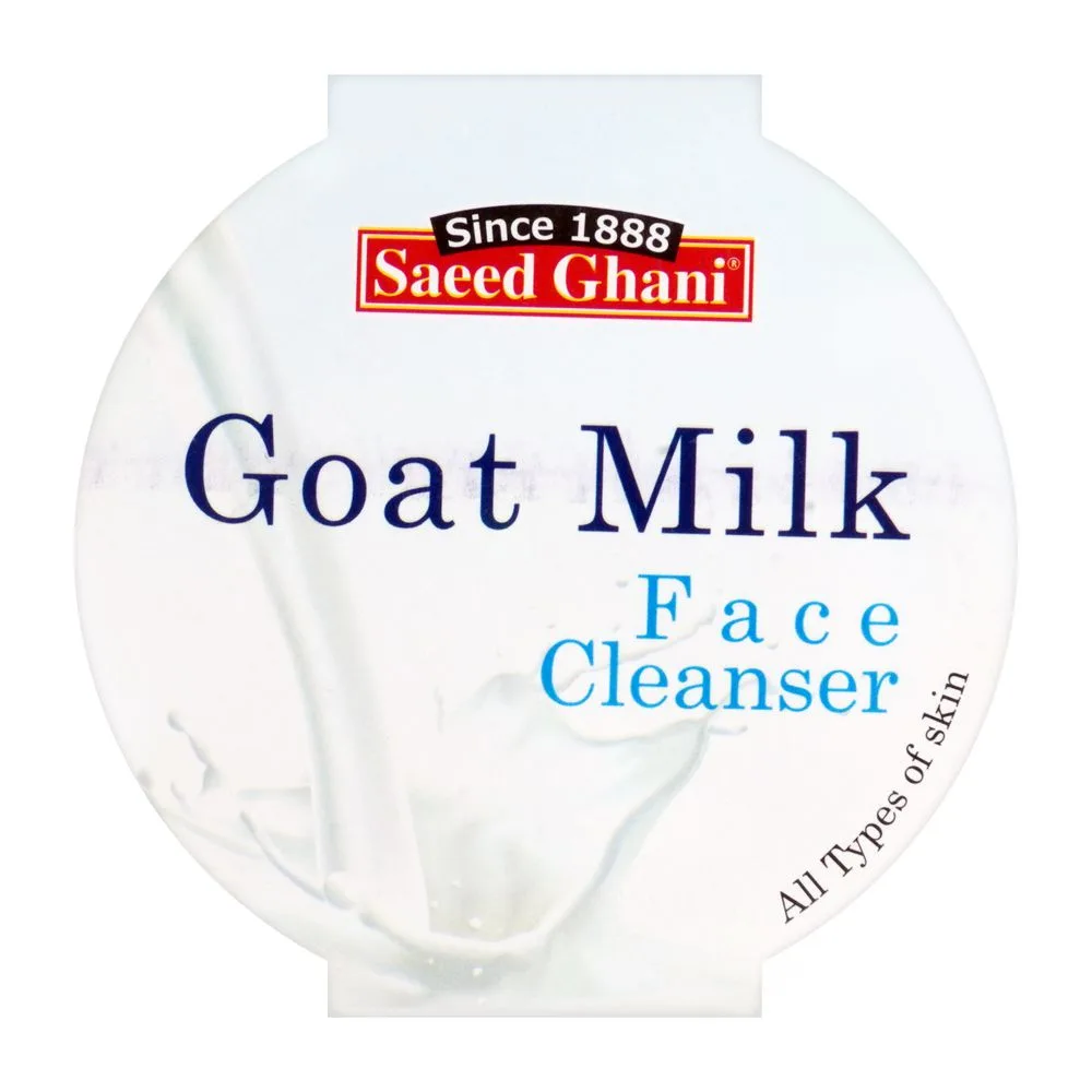 Side view of saeed ghani goat milk face cleanser, all skin types, 180g