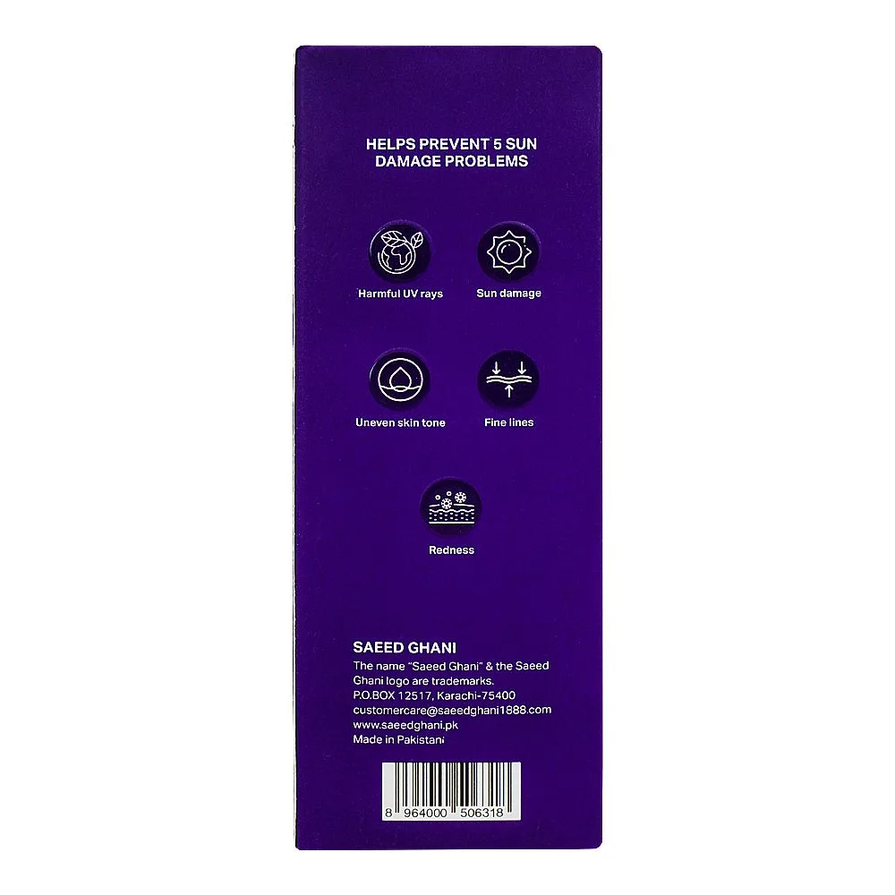 Side view of saeed ghani oil-free tinted sunscreen with niacinamide serum spf-60, for all skin types, 30ml