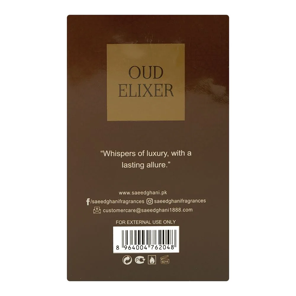 Side view of saeed ghani oud elixer, eau de parfum, for men & women, 50ml