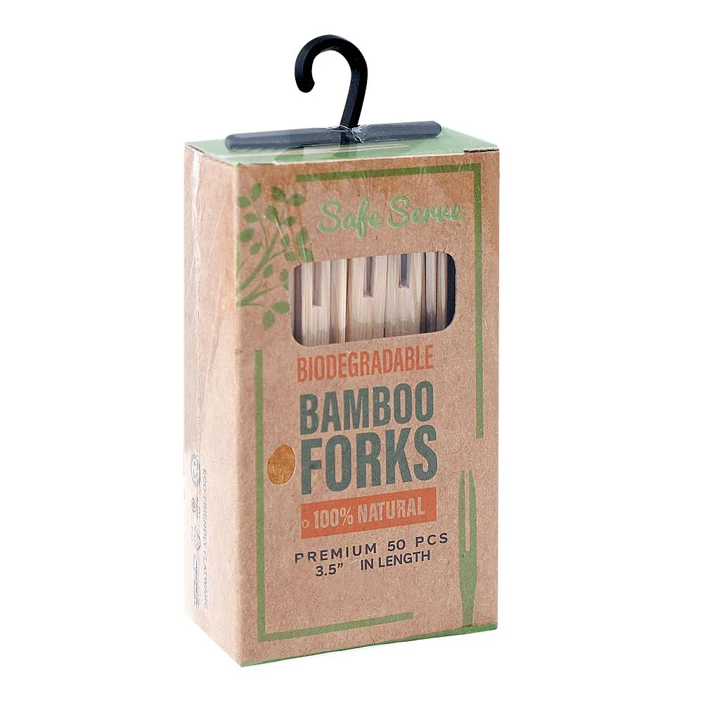 Safe Serve Bamboo Forks, 3.5 Inches Length, 50-Pack