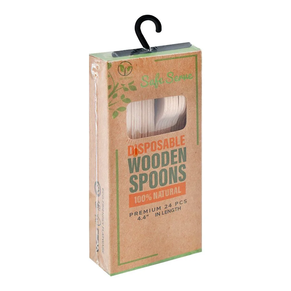 Safe Serve Disposable Wooden Spoons, 4.4 Inches Length, 24-Pack