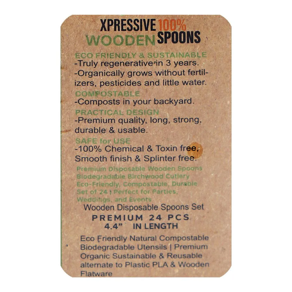 Comfortable casual safe serve disposable wooden spoons, 4.4 inches length, 24-pack