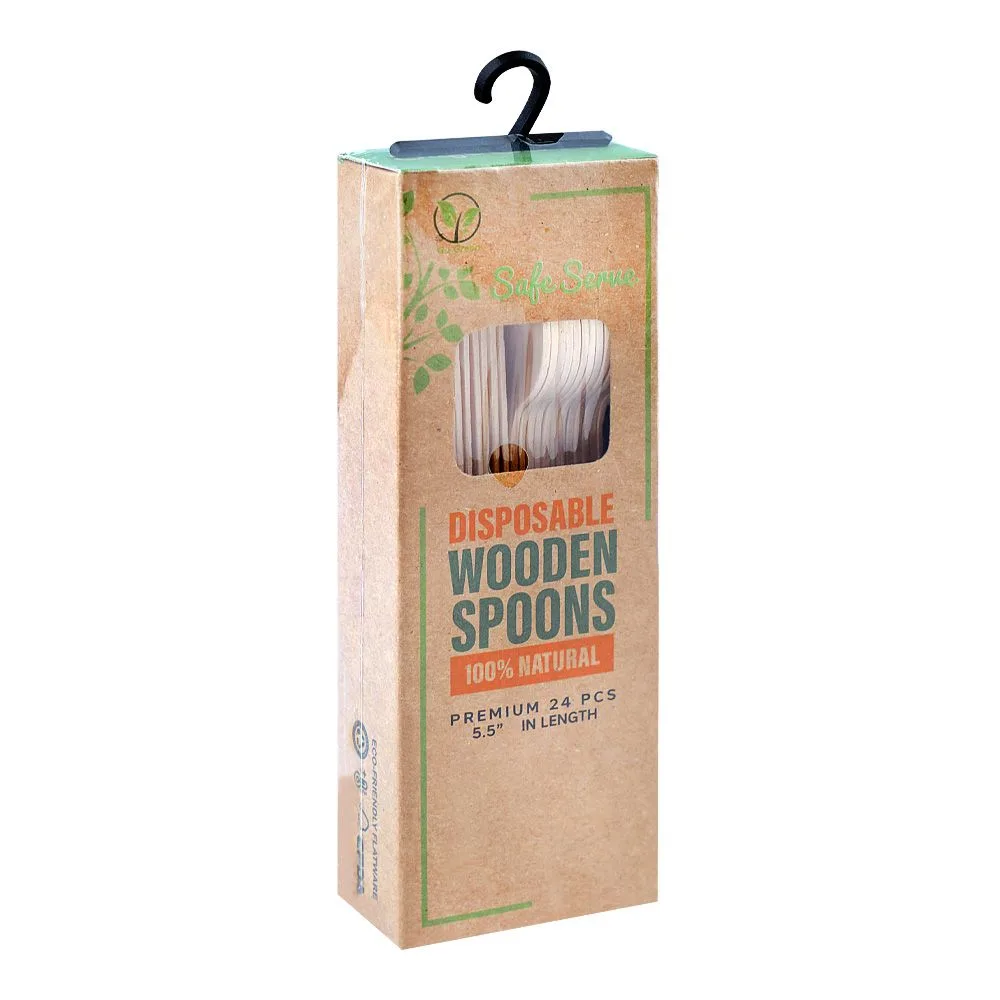 Safe Serve Disposable Wooden Spoons, 5.5 Inches Length, 24-Pack