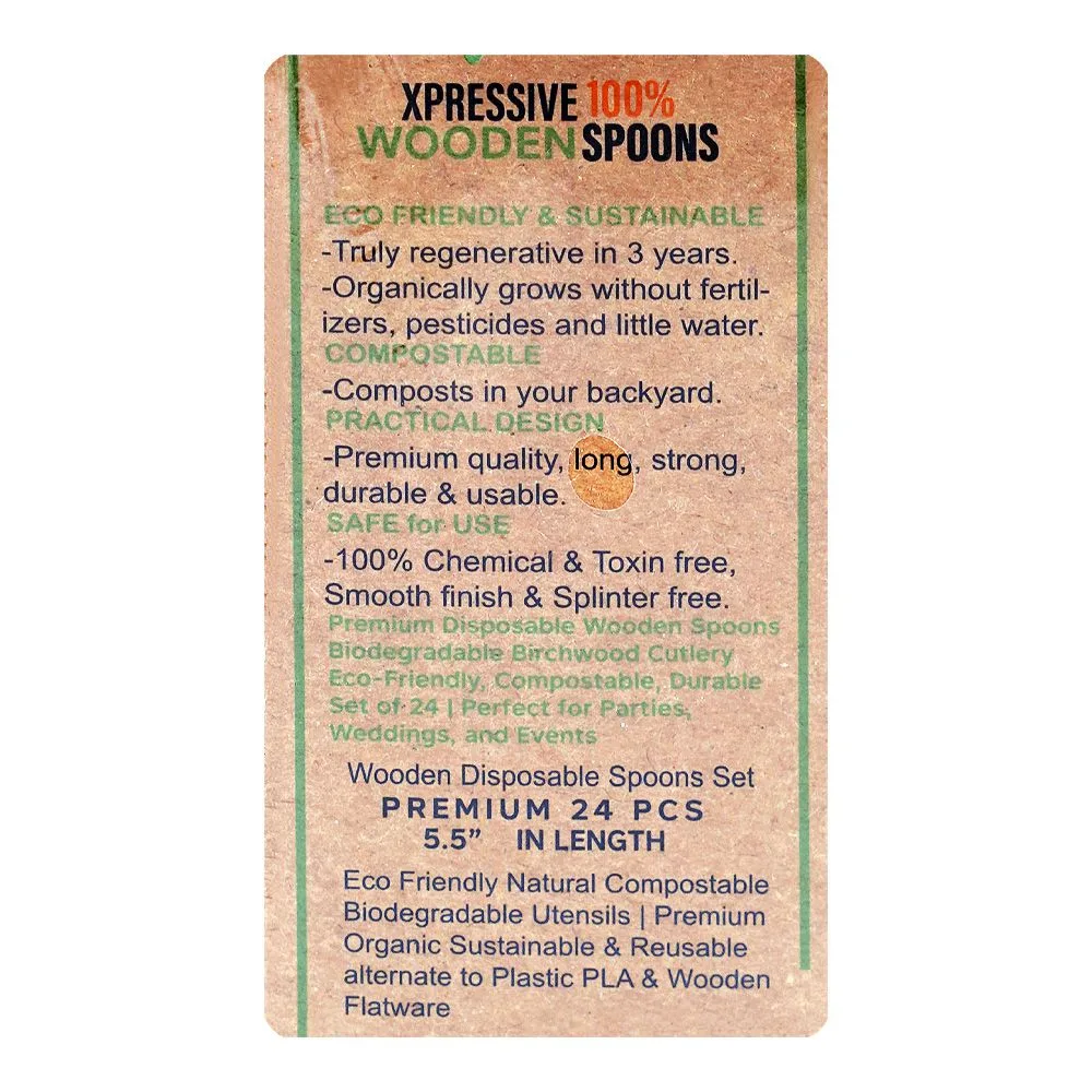 Comfortable casual safe serve disposable wooden spoons, 5.5 inches length, 24-pack