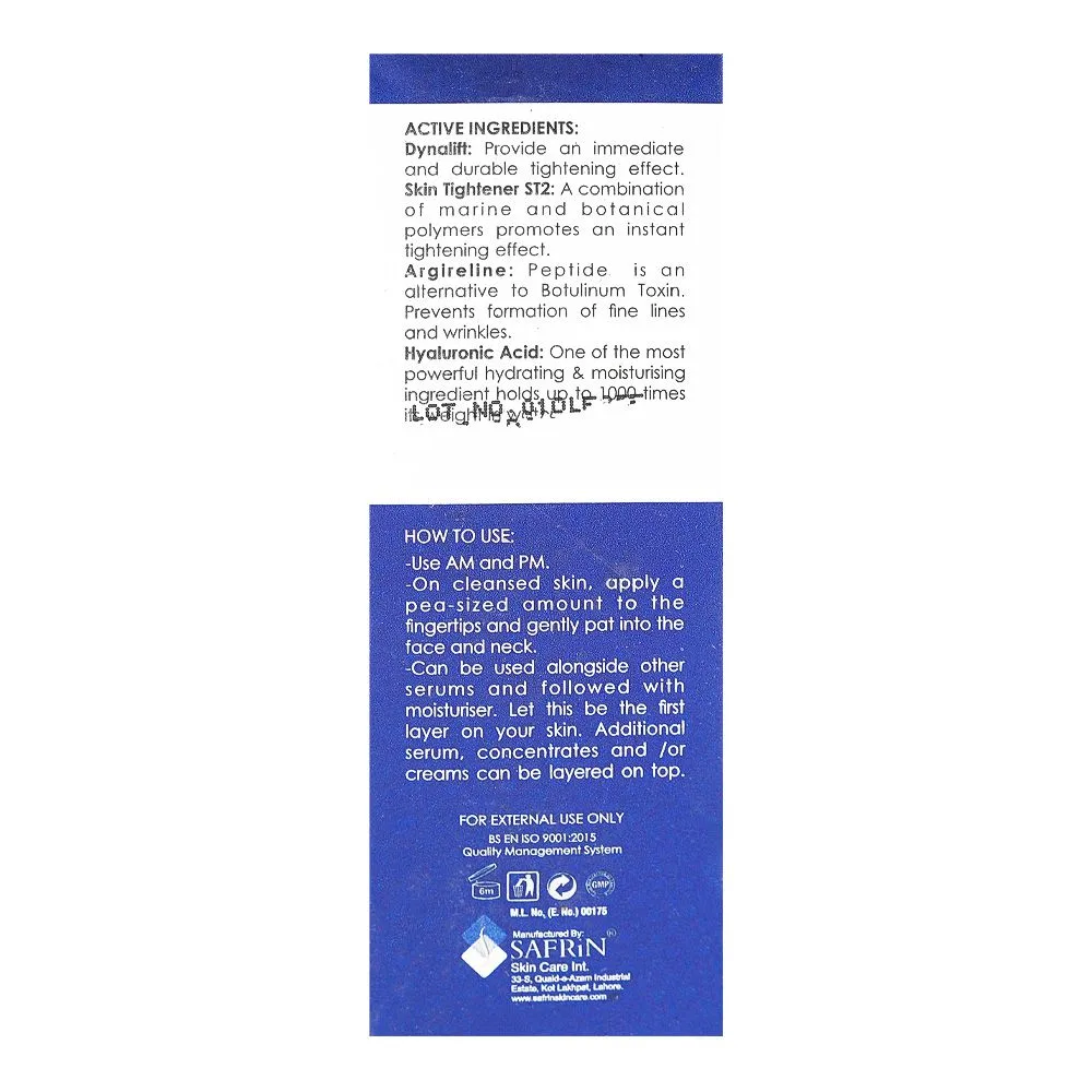 Comfortable casual safrin skin care oxido-lift instant skin lift anti-wrinkle serum, paraben free, hyaluronic acid, for all types of skin, 15ml