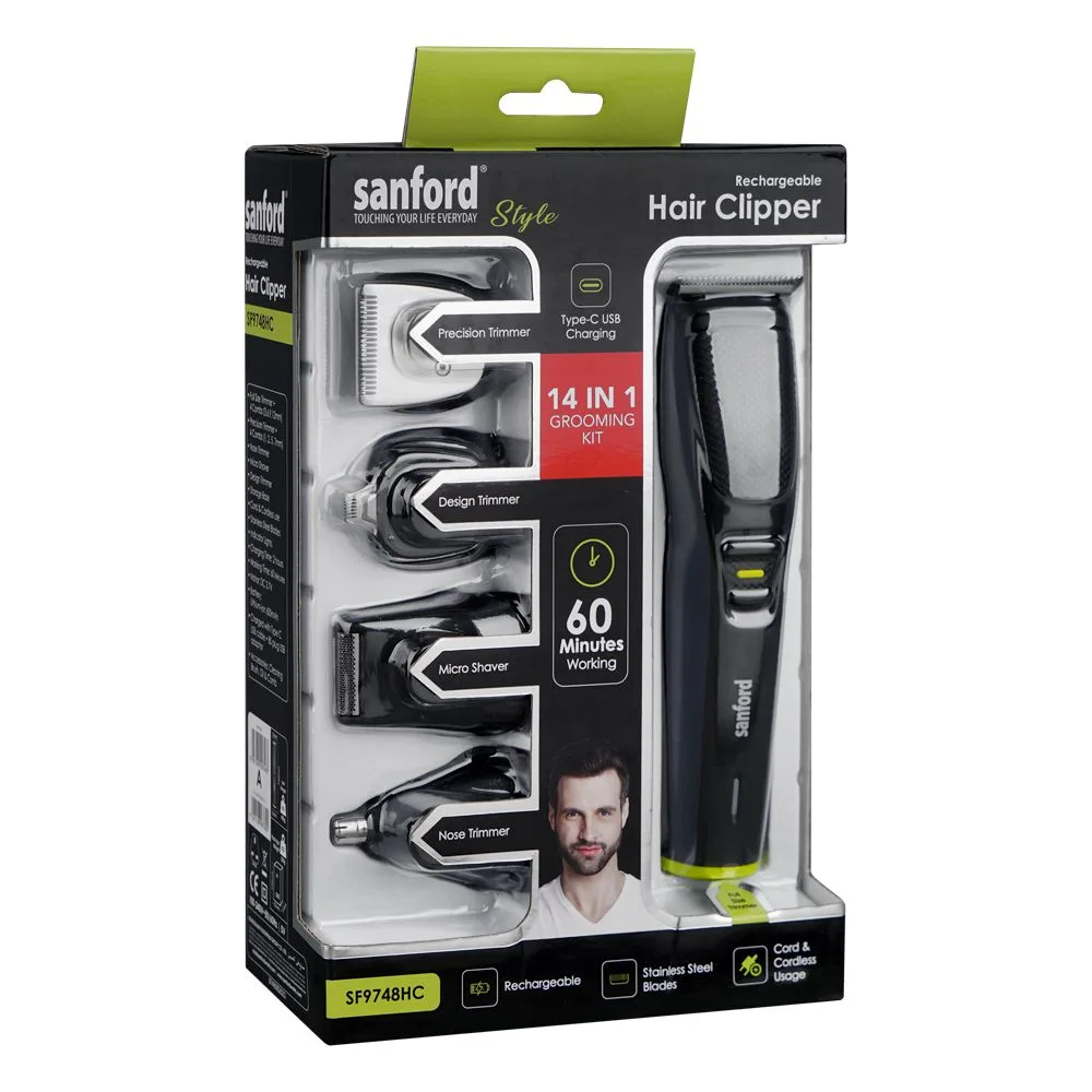 Side view of sanford 14in1 grooming kit, rechargeable hair clipper, sf-9748hc
