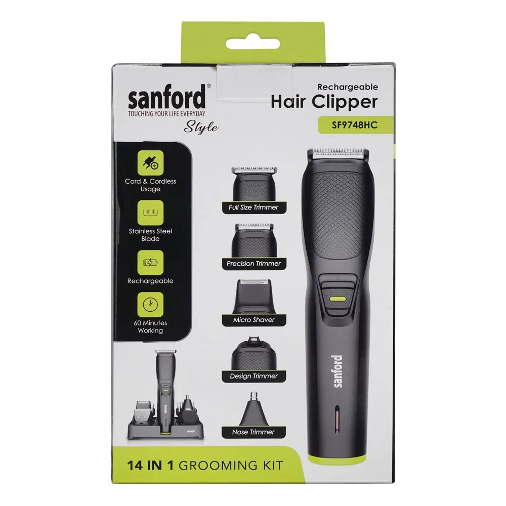 Comfortable casual sanford 14in1 grooming kit, rechargeable hair clipper, sf-9748hc