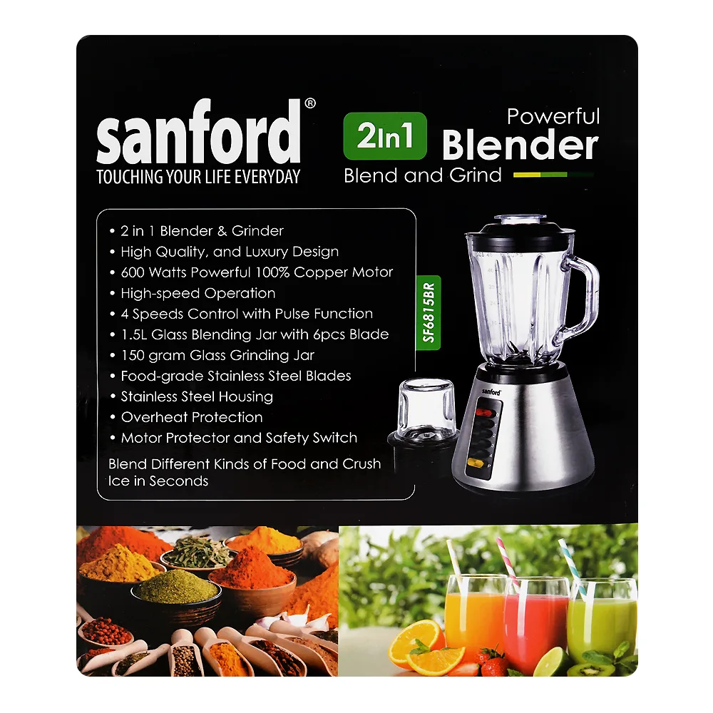 Side view of sanford 2-in-1 blender, 600w, 1.5 liter, sf-6815br