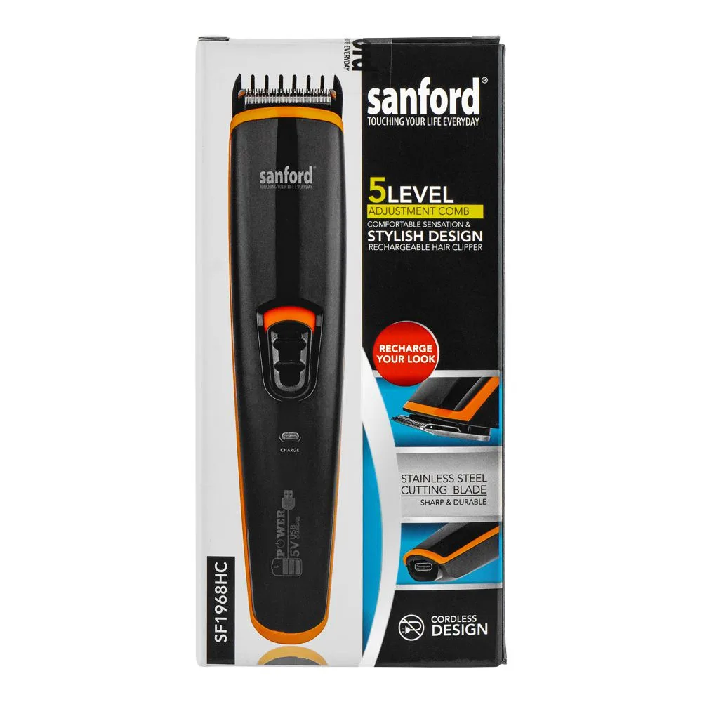 Premium everyday wear sanford 5 level adjustment comb rechargeable hair clipper, sf-1968hc