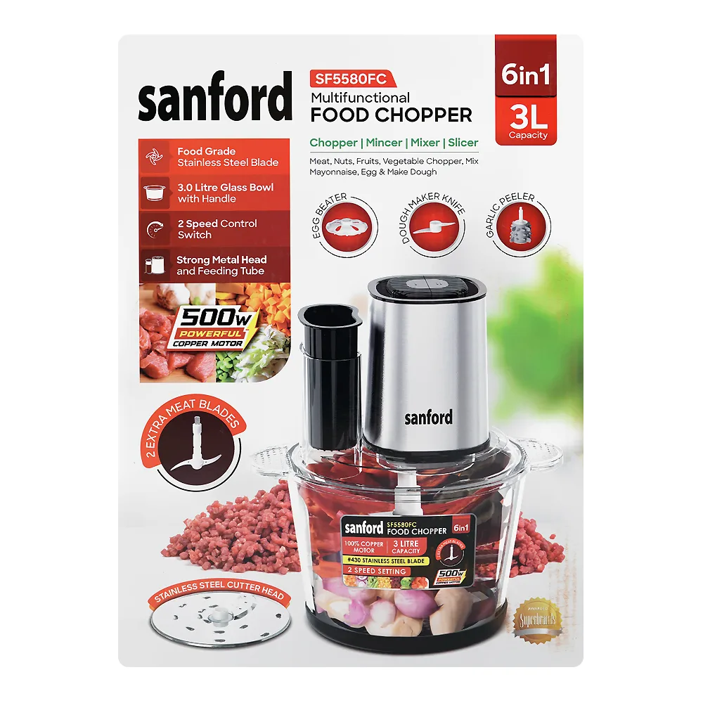 Comfortable casual sanford 6-in-1 multi-functional food chopper, 500w, 220-240v, sf-5580fc