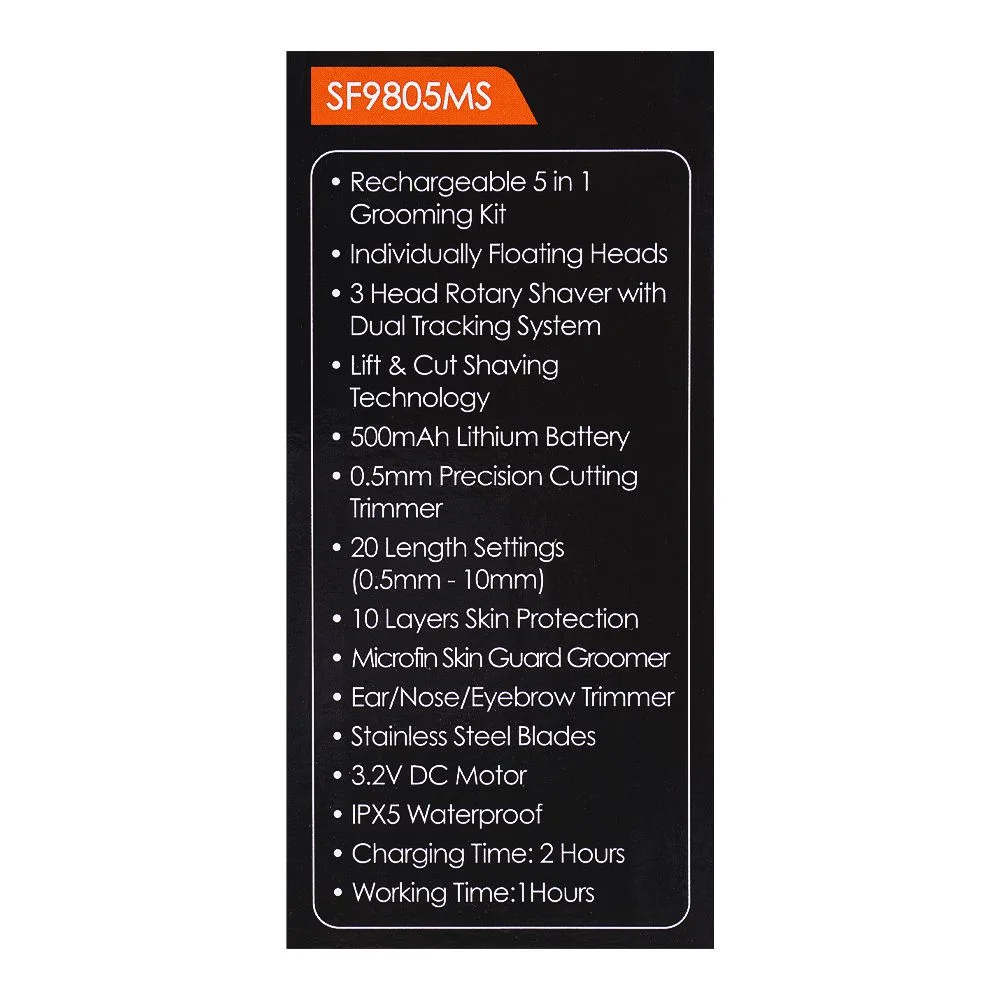 Premium everyday wear sanford rechargeable 5in1 grooming kit, sf9805ms