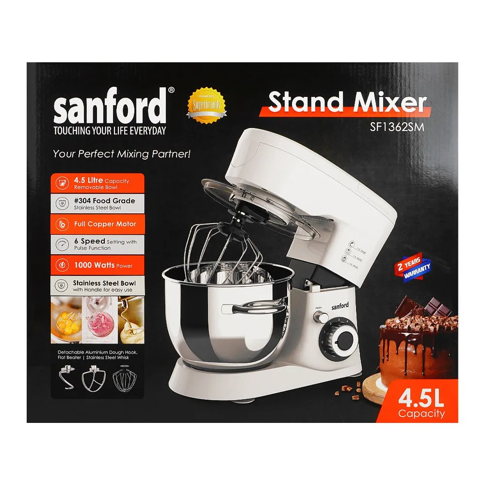Comfortable casual sanford stand maker, 1000w, 6 speed, 4.5 liter stainless steel removable bowl, sf-1362sm