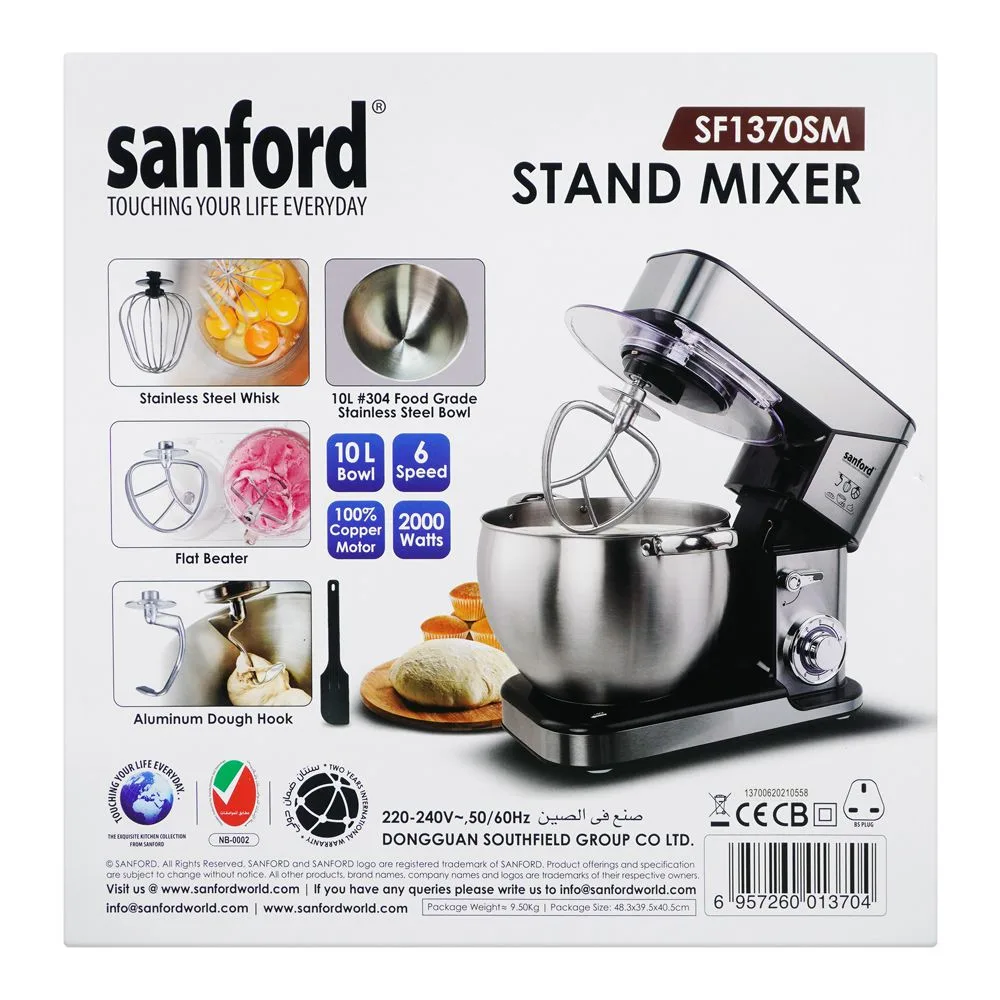 Comfortable casual sanford stand mixer, 2000w, 10 liter stainless steel bowl, full copper motor, 6 speed, sf-1370sm