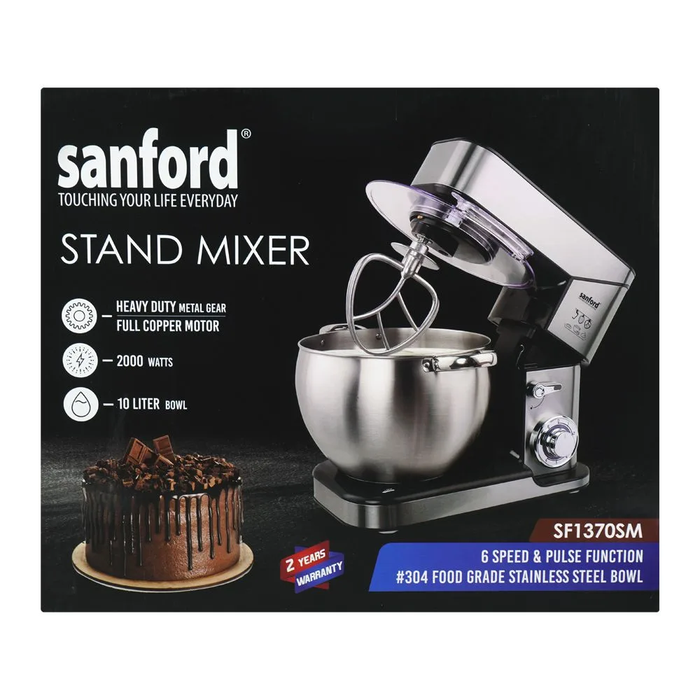 Lifestyle product image of sanford stand mixer, 2000w, 10 liter stainless steel bowl, full copper motor, 6 speed, sf-1370sm