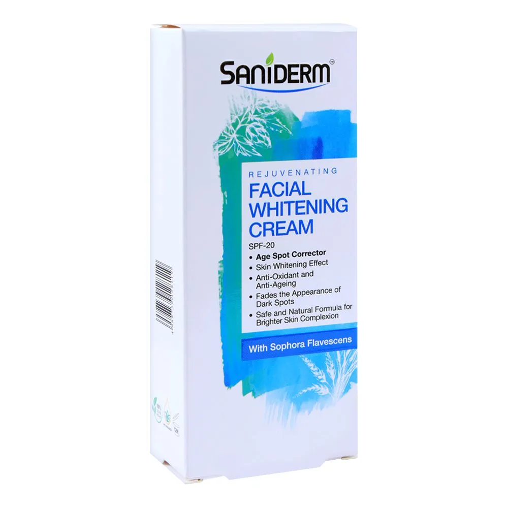Side view of saniderm rejuvenating spf 20 facial whitening cream, with sophora flavescens, 50g