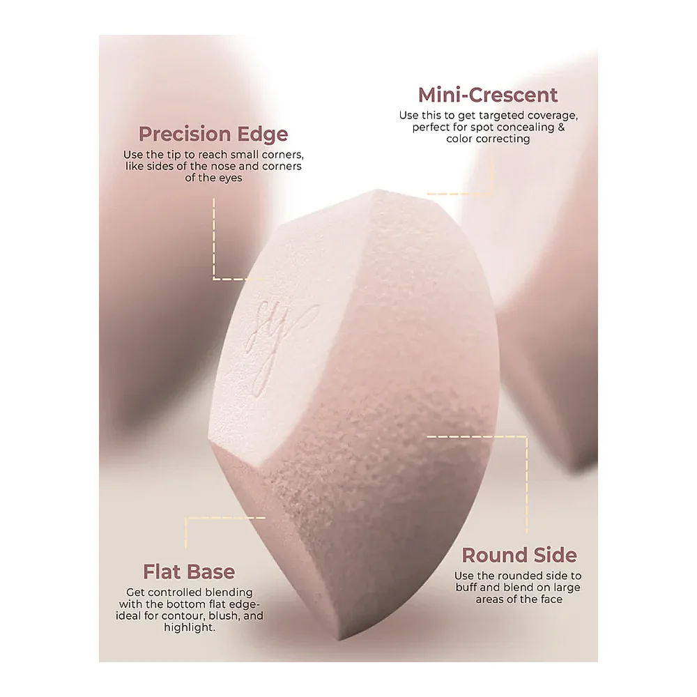 Side view of sanober yasir beauty blender, latex free, sculpt pro