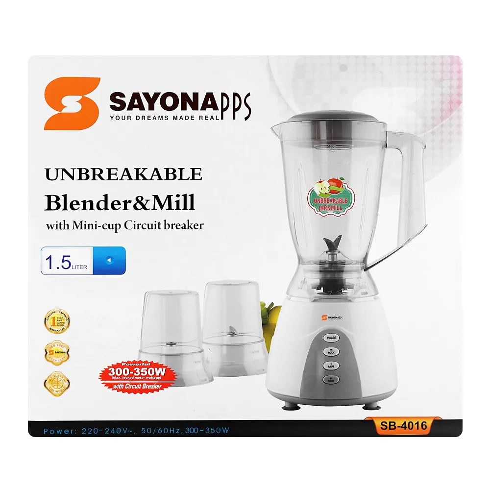 Comfortable casual sayona blender & mill, 300-350w, 220-240v, 1.5 liter, sb-4016